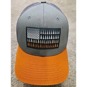 Columbia Mesh Pine Tree Flag Hat Ball Cap Orange Gray Snapback OSFM
